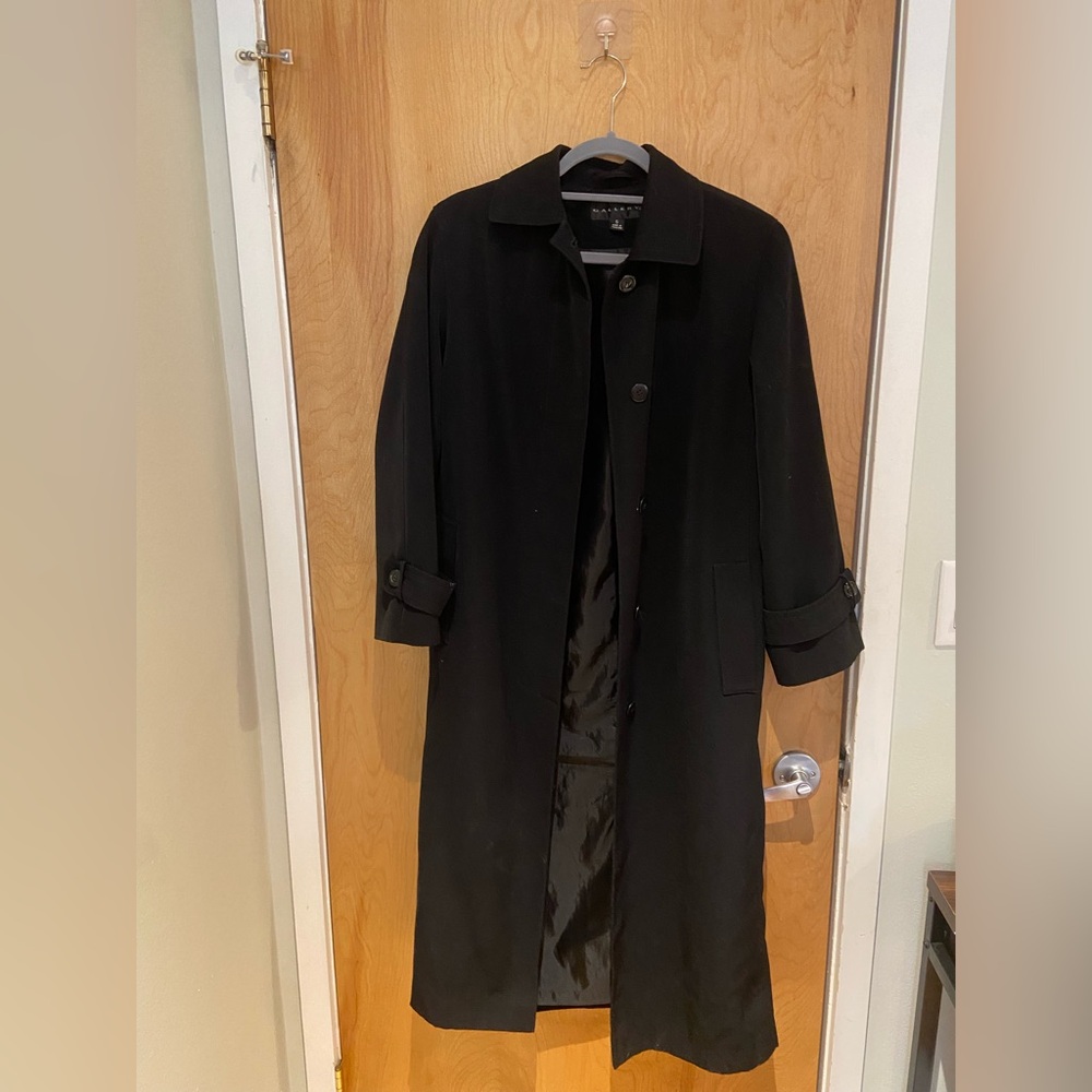 Gallery long black trench coat